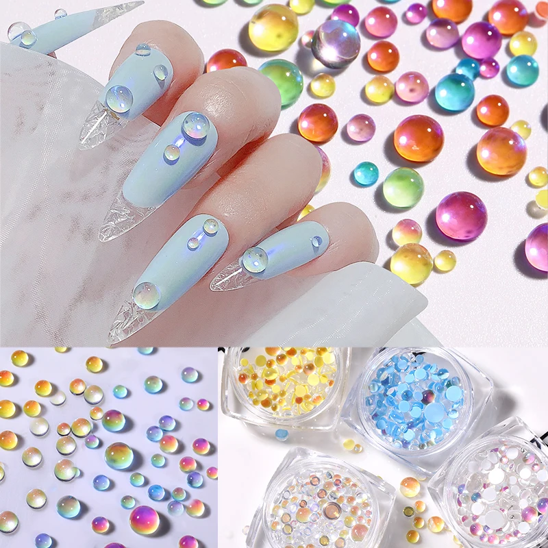 Candy Colors Mixed Size Love Heart Round Glass Crystal Beads AB 3D Nail Art Rhinestones DIY Flatback Acrylic Stones Decorations