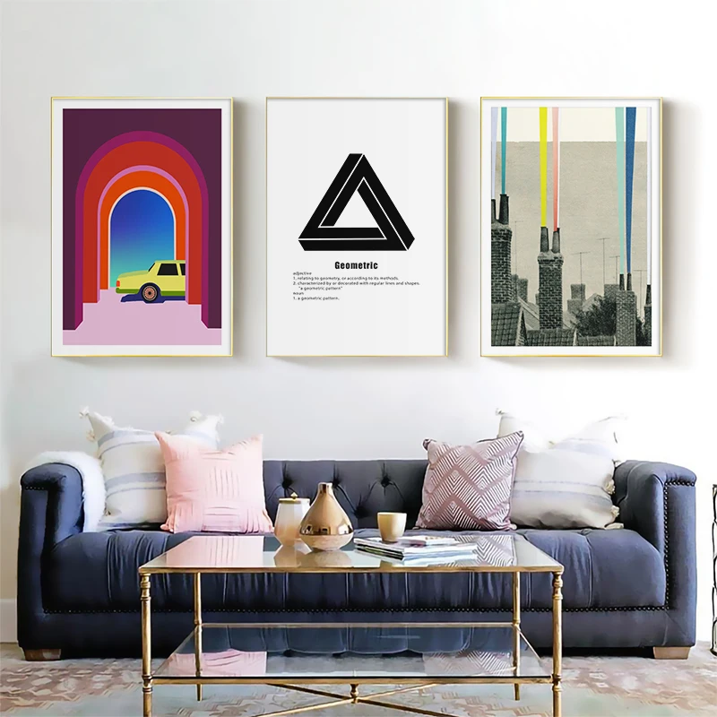 Mid-Century Modern Colorful Creative Collage Vintage Collage Colorful Chimney Classical Music Plate Abstract Triangle Poster