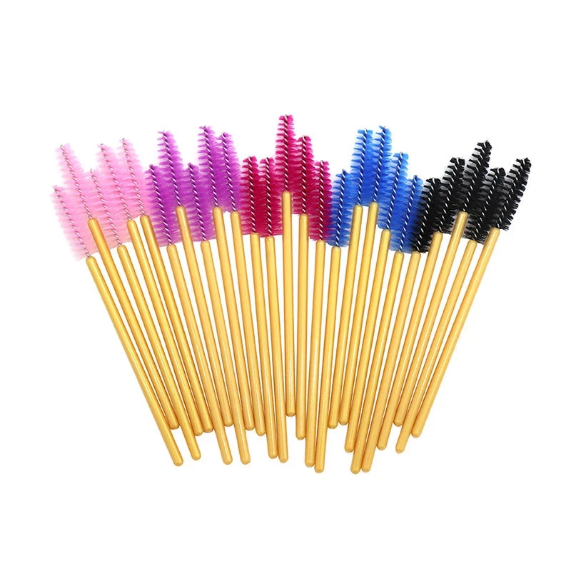 200 stücke Einweg Make-Up Pinsel Wimpern Mascara Zauberstäbe Nylon Wimpern Augenbraue Kamm Pinsel Gold Farbe Make-Up Pinsel – Detail 1
