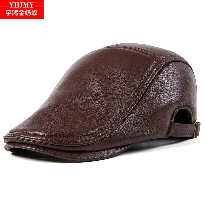 Man Woman High Quality Genuine Leather Berets Hat Sheep Leather Autumn Winter Warm Caps Hats With Ears Ear Flap