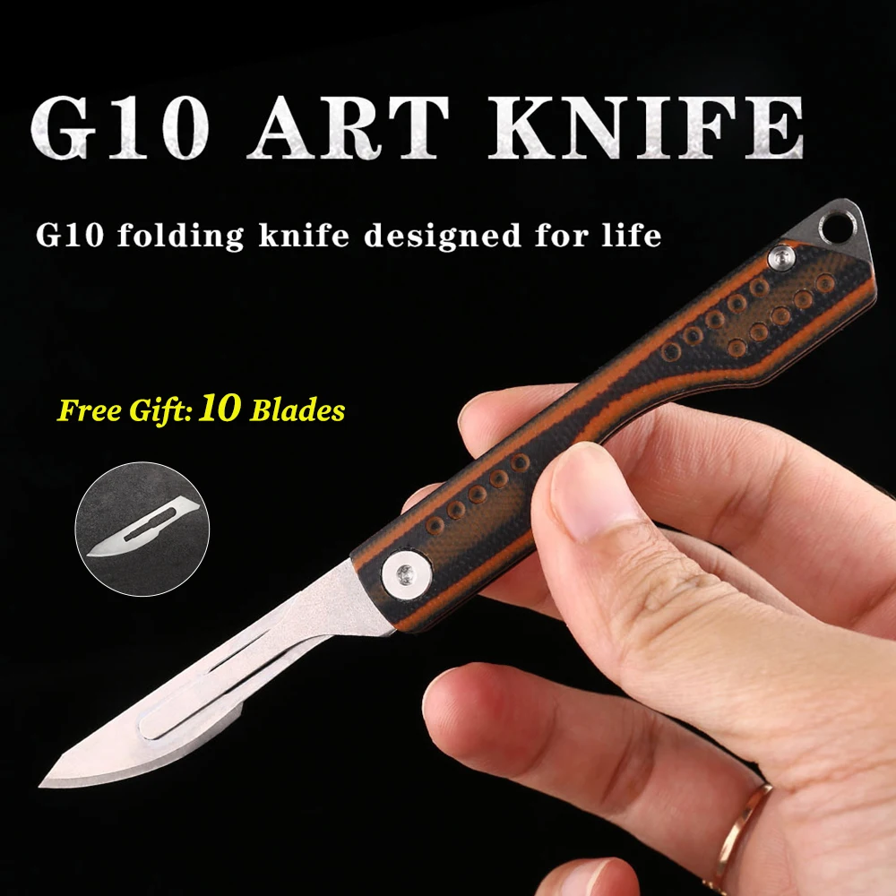 G10 Mini Folding knife EDC High Hardness Carving Tool Outdoor Survival Self-help Folding Knives Non-slip Handle Bue Orange