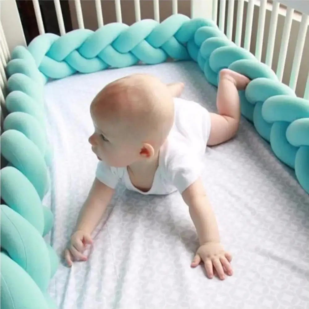 QWZ HOT 1M/2M/3M Length Newborn Baby Bed Bumper Pure Weaving Plush Knot Crib Bumper Kids Bed Baby Cot Protector Baby Room Decor