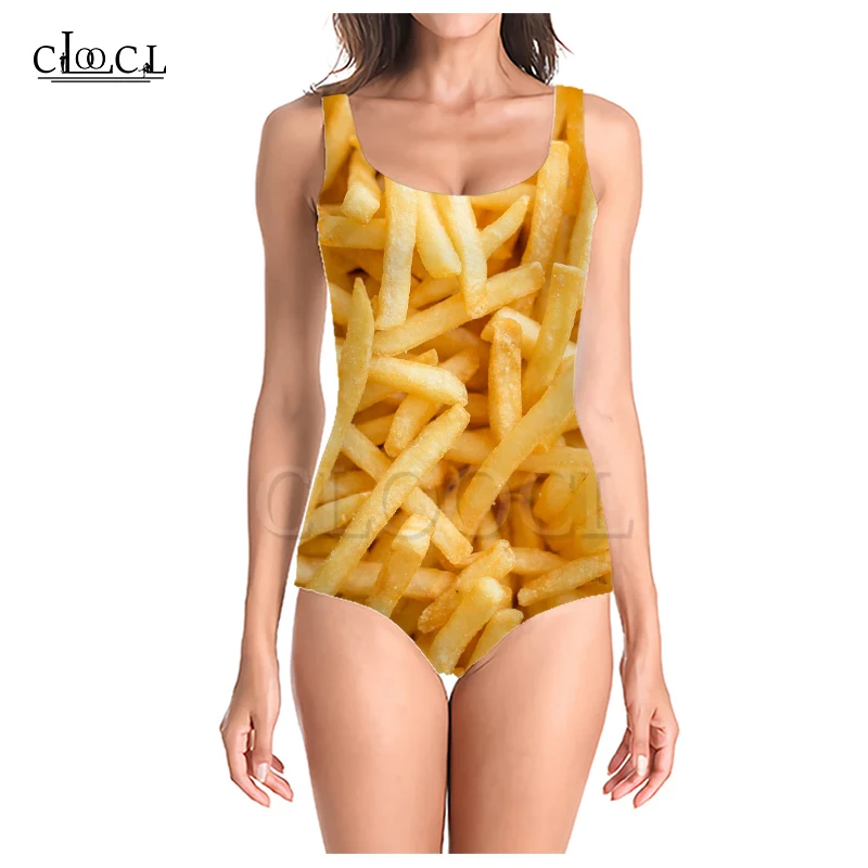 CLOOCL Delicious Fried French Fries 3D Print One-piece Swimwear Women Swimming Bathing Suit Sleeveless Sexy Swimsuit