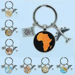 New 25mm World Travel City Map Aircraft Keychain New York Florence Finland Los Angeles Africa United Kingdom Native Map Badge Ke