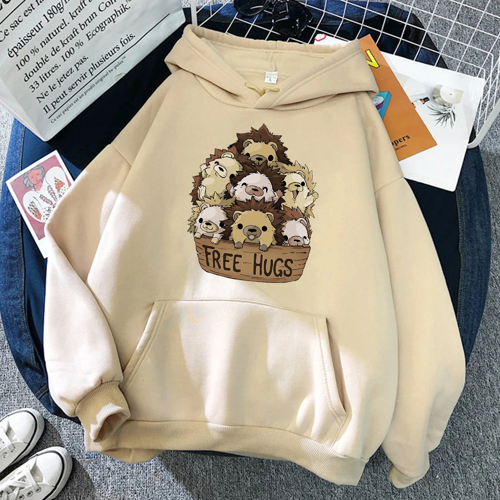 

Little Hedgehog Free Hugs Sweatshirts Cartoon Print Pullovers Essentials Men's Oversized Hoodies Fleece Tracksuit Clothing Male