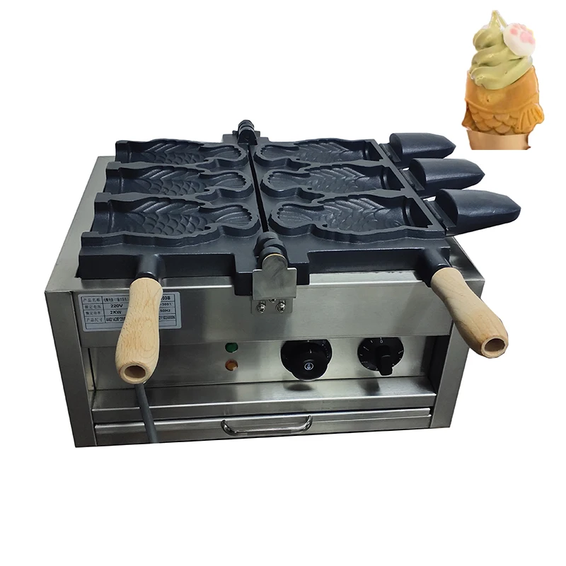 3 Pcs Openning Mouth Fish Ice Cream Taiyaki Machine Non stick Coating Fish Shape Taiyaki Ice Cream Waffler Cake Making Machine