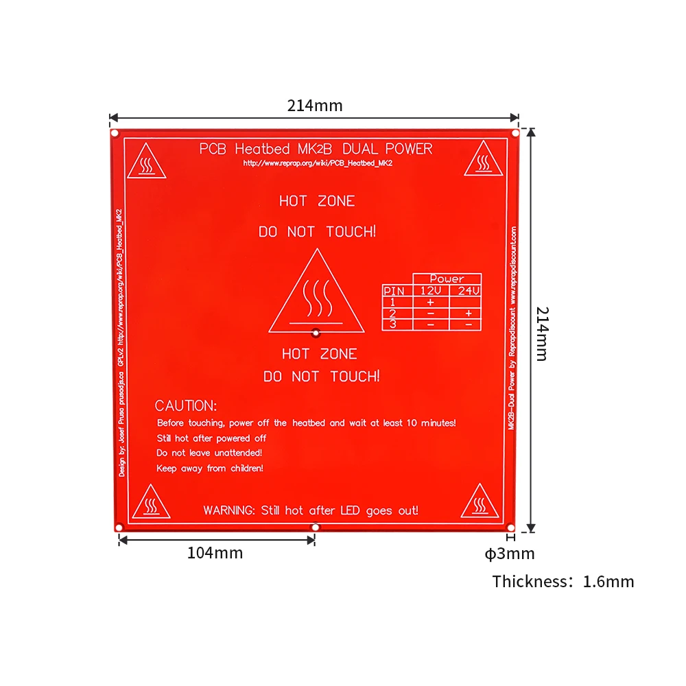 KINGROON Upgraded MK2A MK2B MK3 Heatbed PCB Heated bed Dual 12V 24V HotBed 3D Printer Parts Print platform 214x214mm 220x220mm