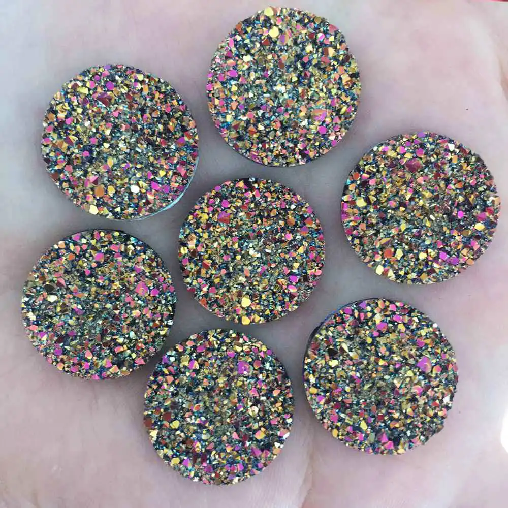 Bling AB Resin 25mm Round Ore Irregular Surface Flatback Rhinestone Buttons Appliques Ornaments DIY Wedding Scrapbook Craft L18