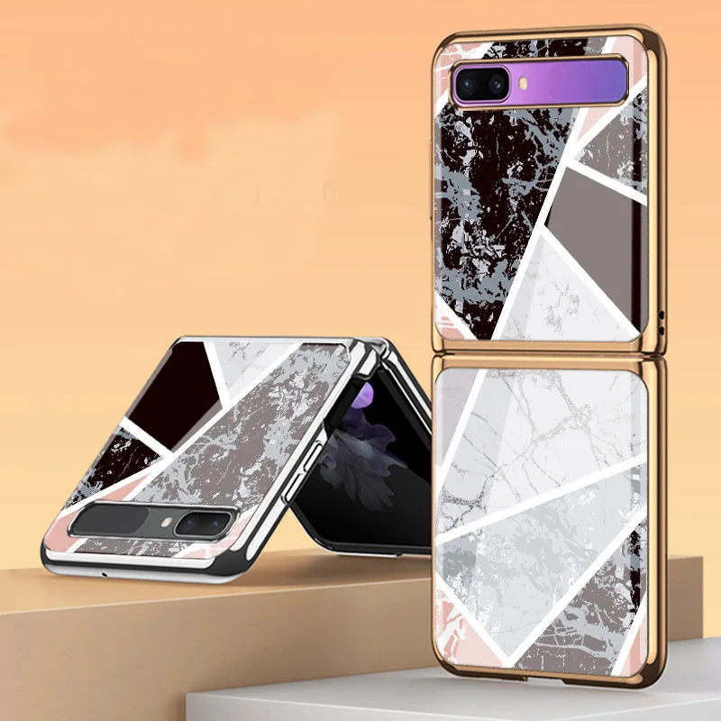 Z Flip 3 Funda Case for Samsung Galaxy Z Flip 3 F7000 Splicing Marble Tempered Glass Shell Coque Phone Case Cover Z Flip 3