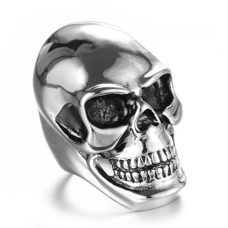 The New  Cool Men Boy Gothic Punk Black Silver color Gold Big  Skull 316L Stainless Steel Ring