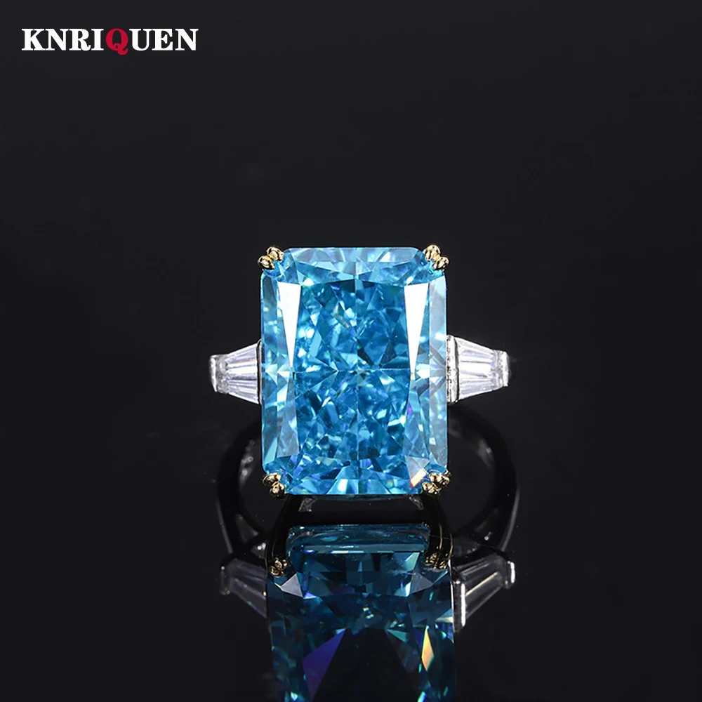 

2021 Trend 100% 925 Sterling Silver 12*16mm Tourmaline Topaz Aquamarine Rings for Women Vintage Gemstone Party Fine Jewelry Gift