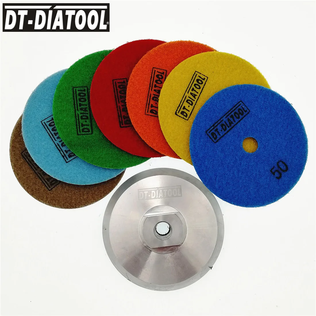 DT-DIATOOL 7pcs 100mm/4inch Grade A Dry Diamond Polishing Pads Resin Bond Sanding Discs For Marble Granite Stone Polisher Discs