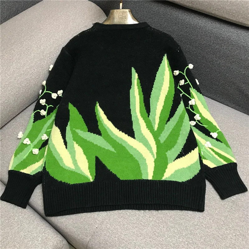 

Female New Pullover Thickening Three-Dimensional Flowers Women Casual Retro Art Knitting Sweaters High Street Tops Autumn Winter