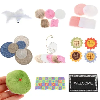 1/12 puppenhaus Miniatur Plüsch Teppich Sonnenblumen Teppich Matte Futon Tatami Puzzle Boden Matte Puppen Haus Willkommen Teppich Mini Hausschuhe