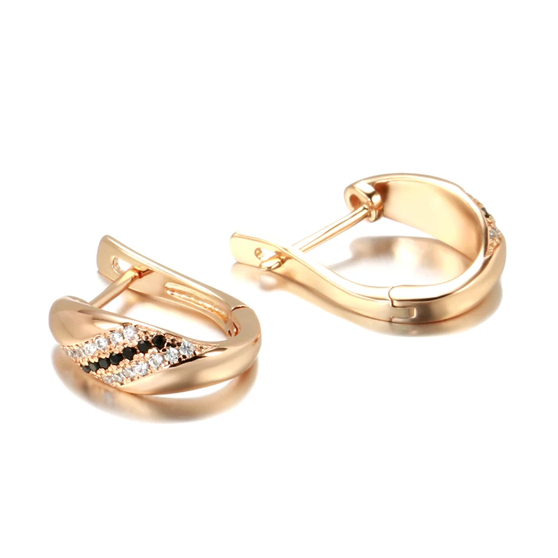 Kinel New 585 Rose Gold Earrings for Women Vintage Bride Natural Black Zircon Earrings Fine Wedding Jewelry Party Crystal Gift