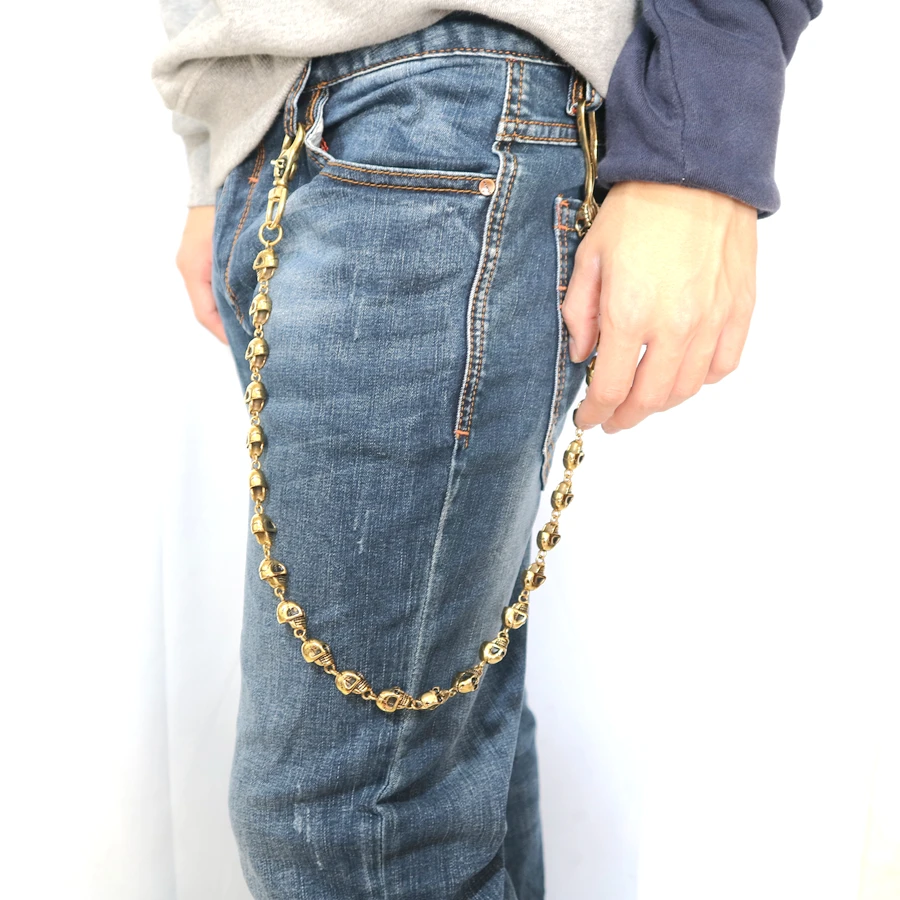 Unisex 316L Stainless Steel Gold Style Skull Skeleton Jeans Chain Belt