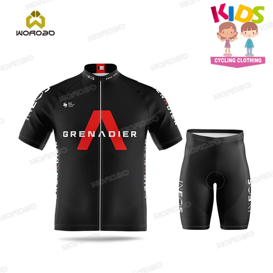 

2023 New Kids Cycling Short Sleeve Jersey Set Childrens INEOS GRENADIER Boy Summer Bicycle Uniform Ride Sweatshirt Set