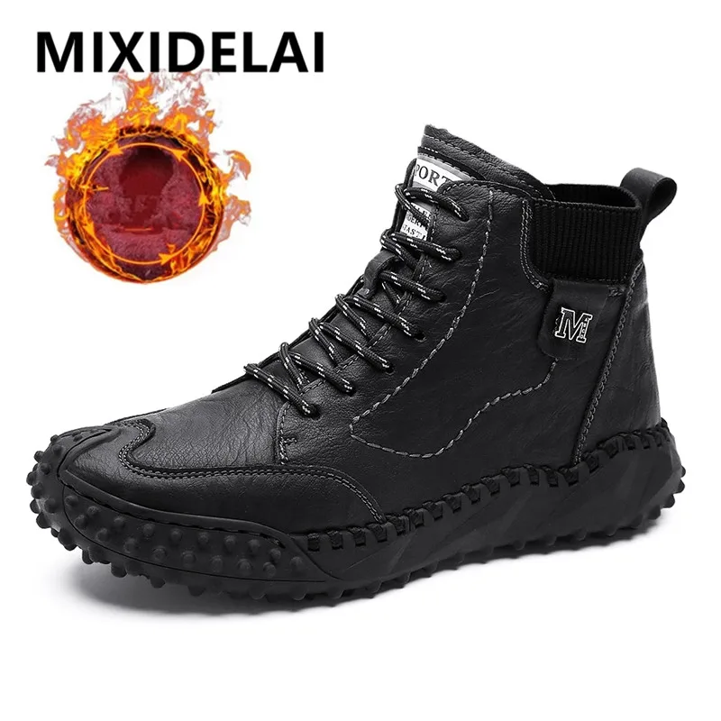 New Winter Waterproof Men Boots Plush Warm Snow Boots Outdoor Non-slip Men Ankle Work Boots Men's Motorcycle Boots Botas Hombre