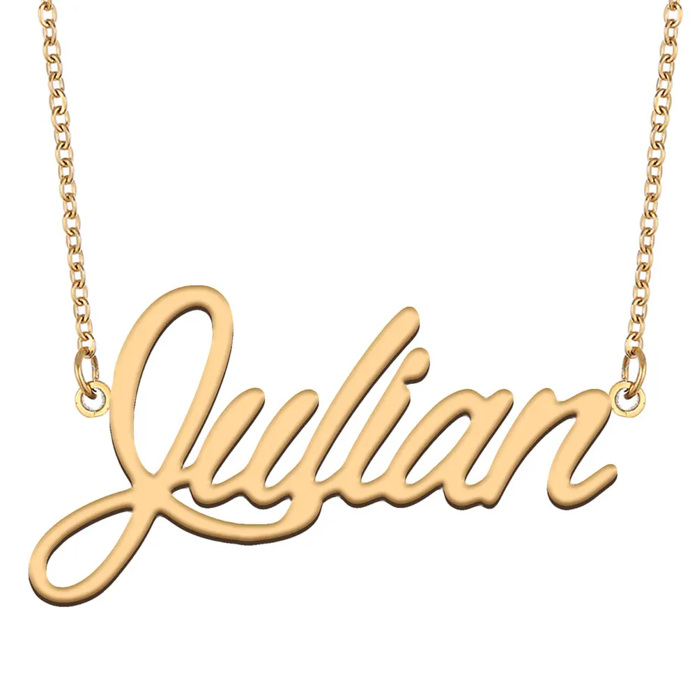 

Julian Name Necklace for Women Stainless Steel Jewelry Dainty Personalized Nameplate Pendant Femme Mother Friends Party Gift