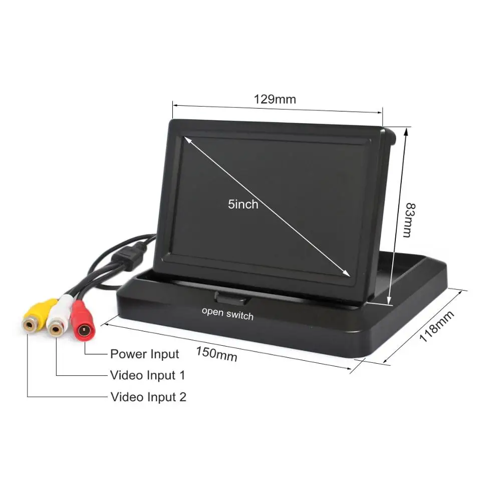 DIYSECUR 5inch Foldable TFT LCD Monitor Car Reverse Rear View Car Monitor for Camera DVD VCR