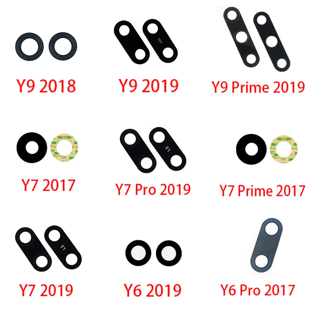 2 szt., Tylna szklana soczewka aparatu z klejem, części zamienne do Huawei Y5 Y6 Y7 Pro Y9 Prime 2017 2018 P Smart 2019