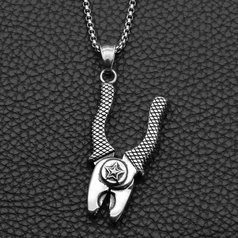 Hip Hop Men\'s Stainless Steel Wrench Spanner Pendants Necklace for Men Mechanic Tool Jewelry Link Chain Punk Gifts Collier