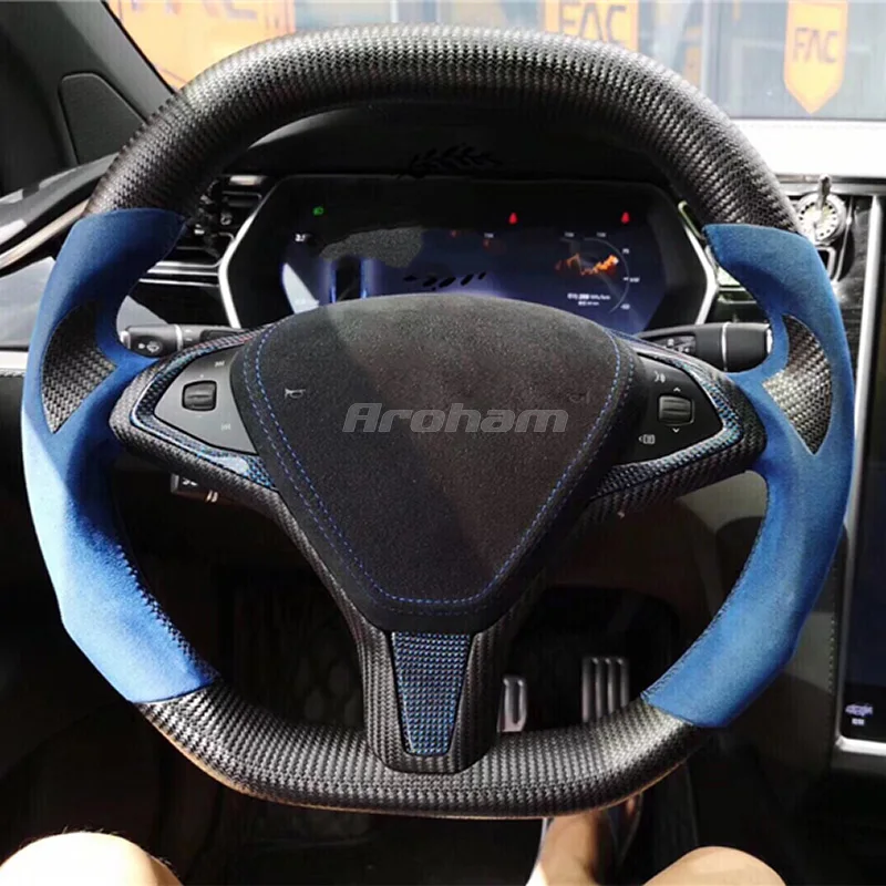 Level Up And Down Carbon Fiber Steering Wheel With Anti Slip Leather For Tesla Model S Model X 2016 2017 2018 2019 2020 2021