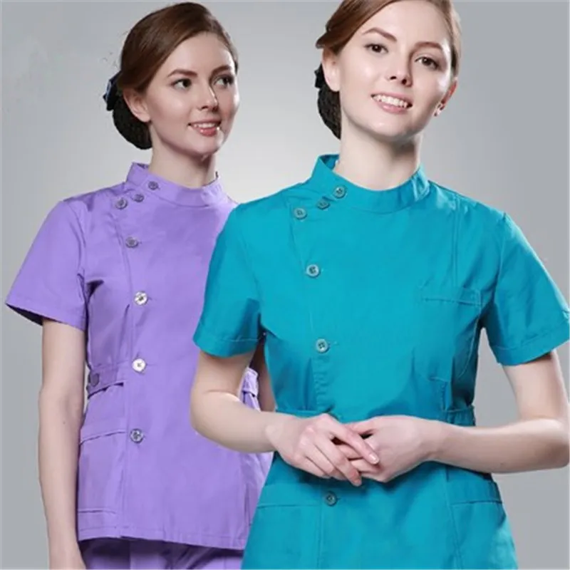 Conjunto de ropa médica de hospital de estilo europeo para mujeres y hombres, uniforme de enfermera, diseño de moda, ajuste Delgado, bata dental, salón de belleza