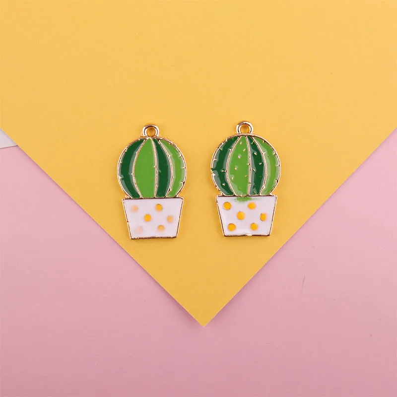 10pcs/lot  Cactus Sun Flower Avocado Enamel Charms Fashion Jewelry Earring Bracelets DIY Making Gold Color image 4