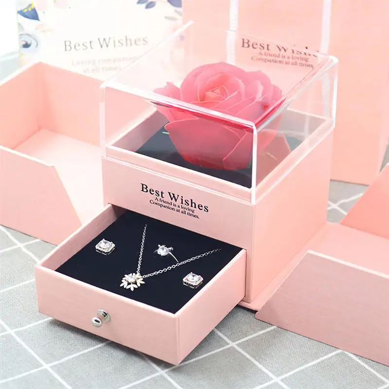 

Christmas Gift Rose Flower Jewelry Gift Box Ring Earring Necklace Storage Boxes For Wedding Birthday Valentines Day Decoration