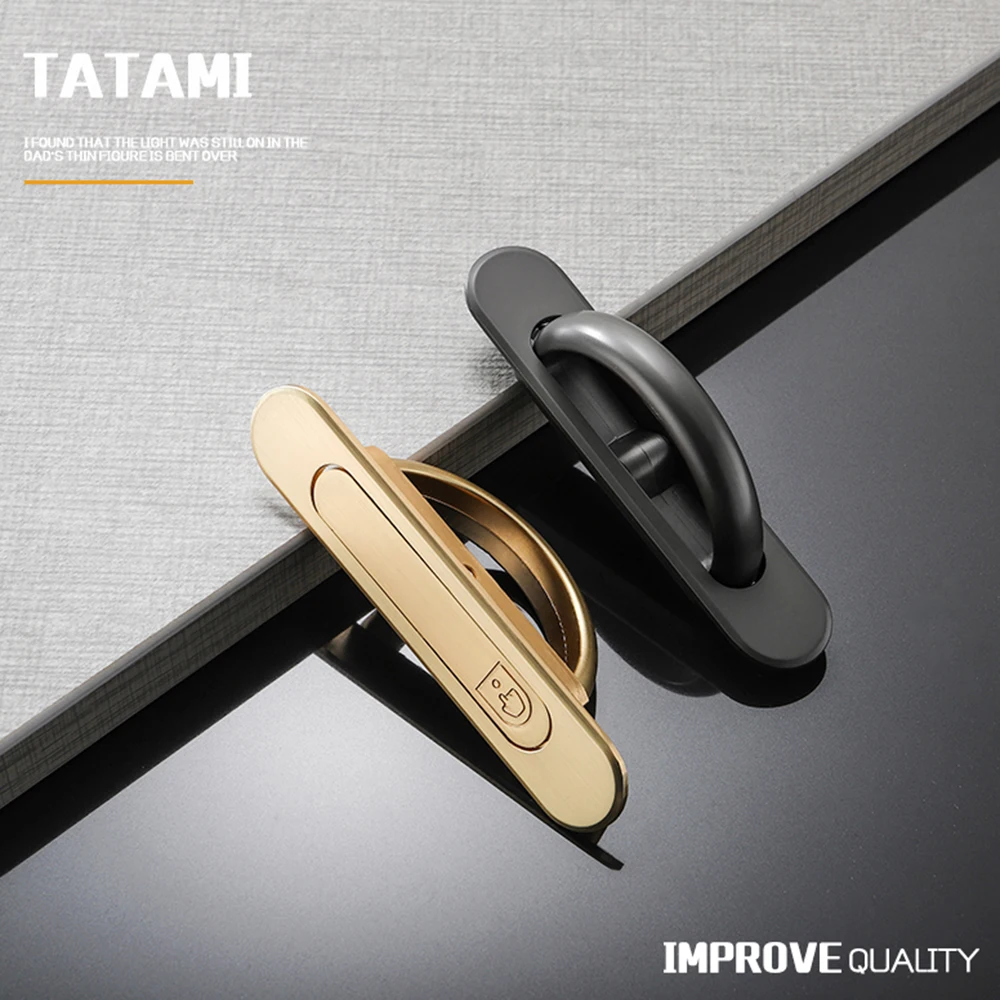 Tatami Hidden Door Handles Zinc Alloy Recessed Flush Pull Cover Floor Cabinet Handle Black  Silver Furniture Handle Hardware