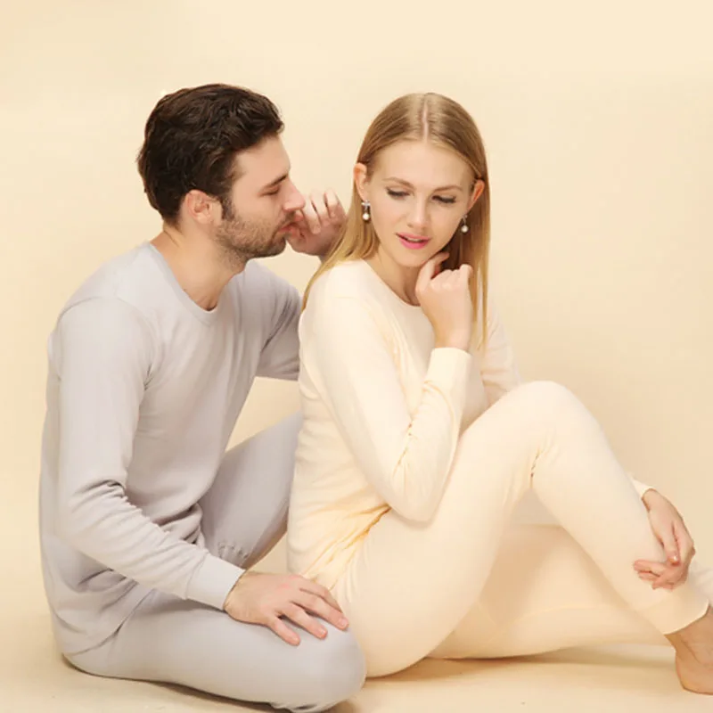 New Women 100% Cotton Long Johns Winter Thermal Underwear For Men Solid Basic Second Thermal Skin Female O-Neck Warm Thermo Suit