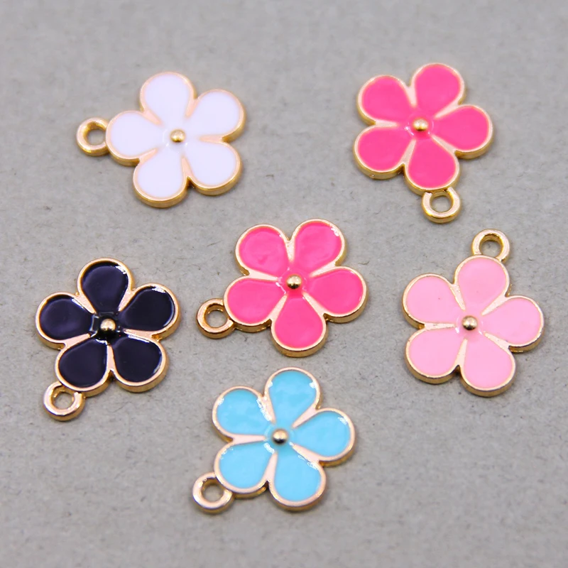 6pcs/lot 14*17mm Enamel Colorful Flower Charms DIY for Necklaces Pendants Earrings Cute Petal Charms Jewelry Making Accessories