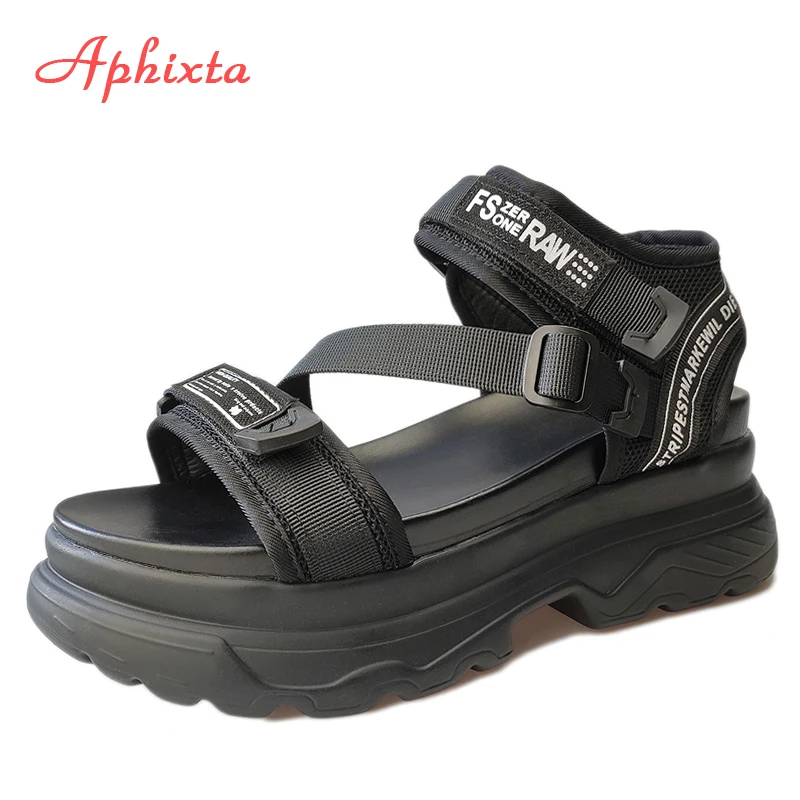 Aphixta Big Size 43 Luxury Designers Platform Women Sandals Black Chunky Sandal Sports 7cm Wedge Shoes For Woman Summer Shoes