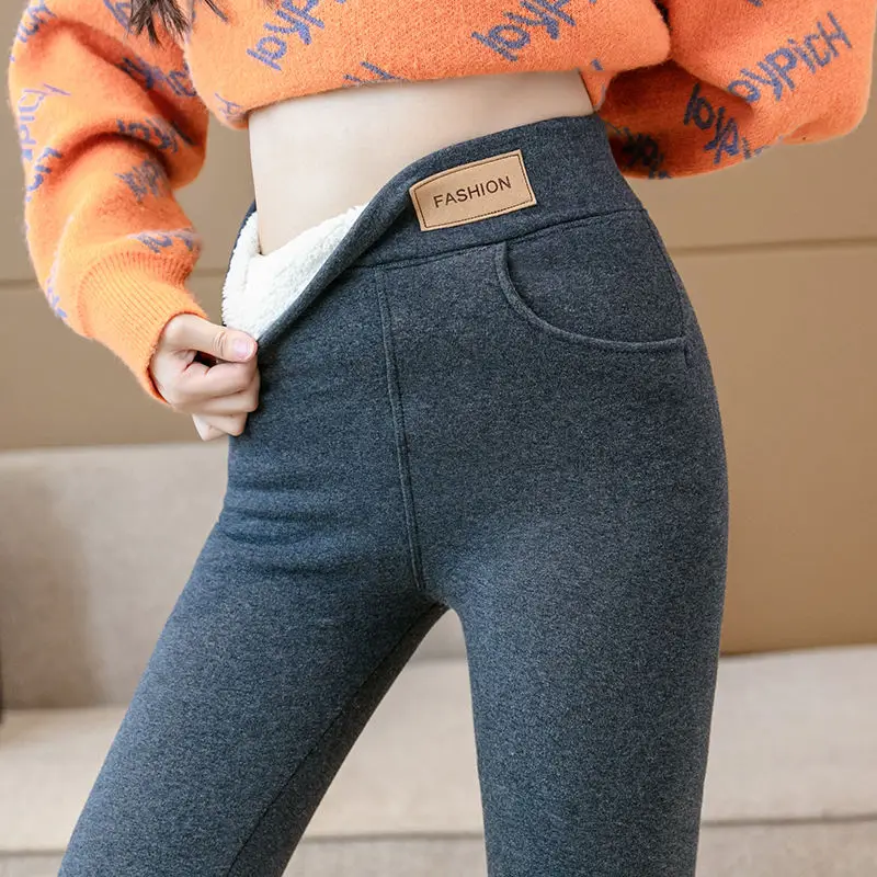 

Extra Thick Cashmere Leggings Women's Outer Wear Winter Velvet Thickened High Waist Slimming Skinny Pants Cotton-Padded Trousers