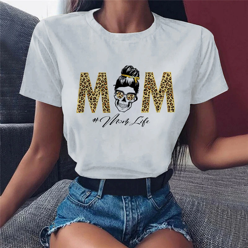 Summer Women t shirt 2022 Mom Life Skull Head Print Ladies Tshirts harajuku O-Neck Short Sleeve Casual tee shirt femme