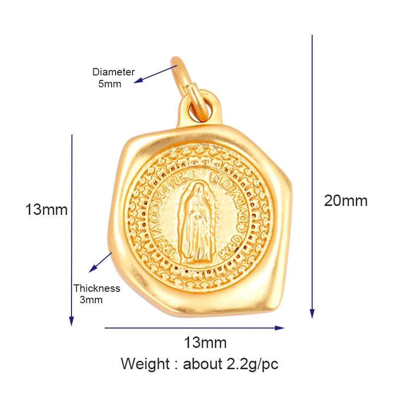 Medal Virgin Mary Catholic Holy Charm , Mat 18K Gold Silver Colour Plated ,Craft Jewelry Necklace  Supplies L75