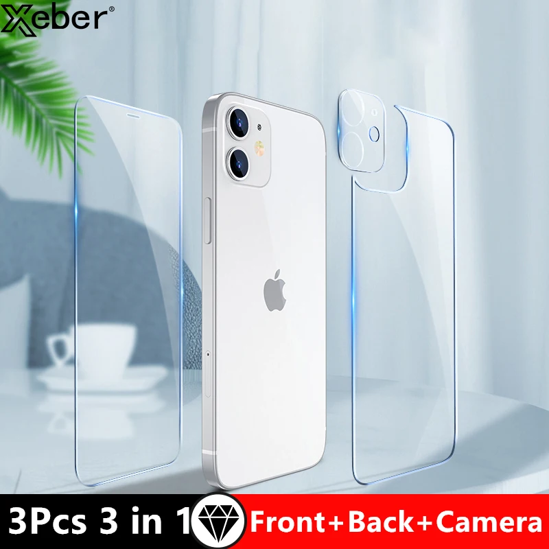 3in1 Front+Back+Lens Full Cover Protective Tempered Glass For iPhone 16 15 11 12 14 13 Pro Max Clear Screen Protector Glass Film