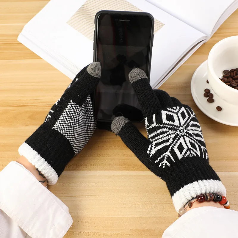 

Fashion Woman Men Winter Warmer Printed Knitted Touch Screen Gloves Office Lady Outdoor Riding Sports Non-Slip Girl Party Gift