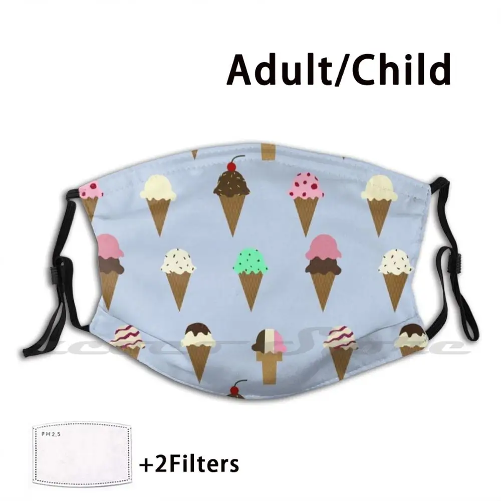 

Ice Cream Light Blue Mask Cloth Washable DIY Filter Pm2.5 Adult Kids Pattern Ice Cream Cones Brown Green Pink White Blue