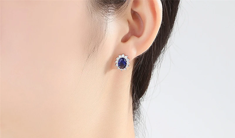 YANHUI Luxury Simulation Blue Sapphire 100% Original 925 Silver Needle Earrings Princess Diana Royal  Crown Wedding Jewelry