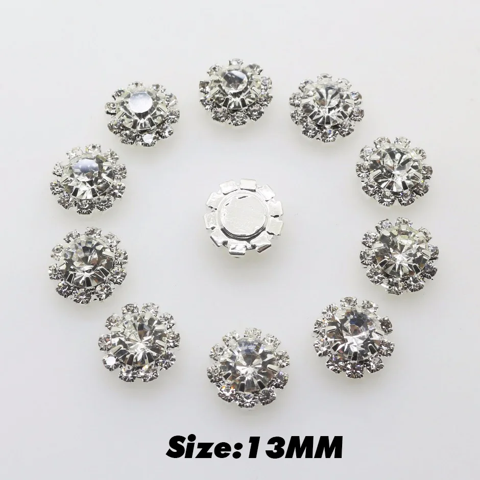 10Pc New Size 13mm Crystal Rhinestone Button Flat/Shank Two Styles Diamond Buttons for Wedding Decoration DIY Sewing Accessories