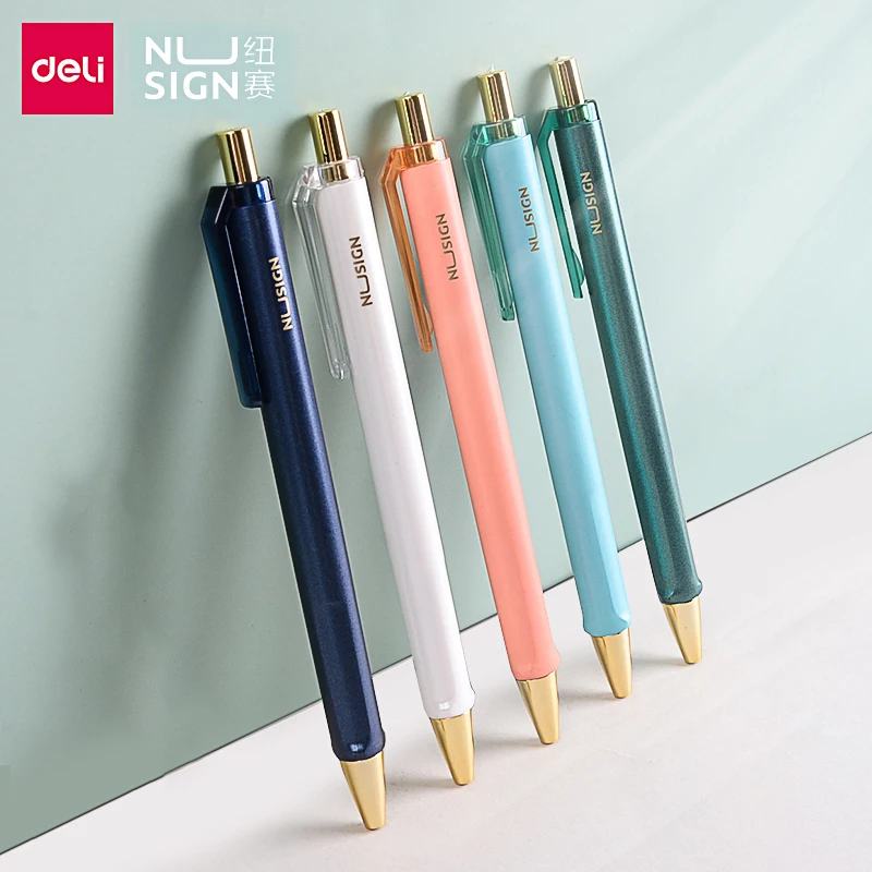 Deli Nusign 학교 펜 세트, 0.5mm 젤 펜, 블랙 잉크, 빠른 건조, 카네타 사무실 문구 용품, 5 가지 색상/로트 