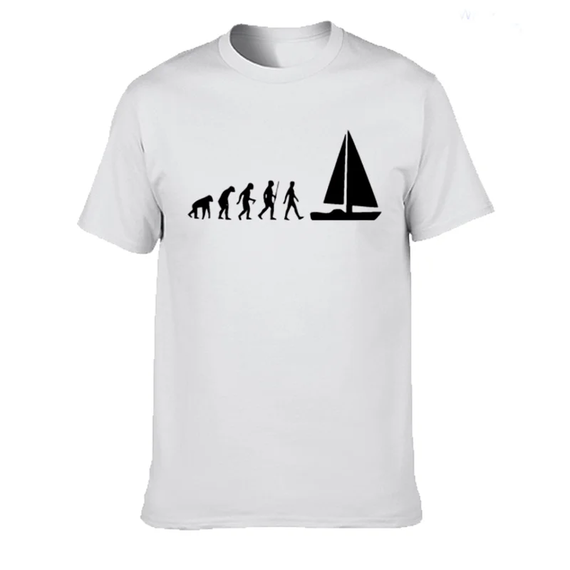 Fashion Evolution Sail Boat T-shirt Men Summer Style Cotton Short Sleeve T Shirt Funny Tee Mans Tops Clothing XS-3XL