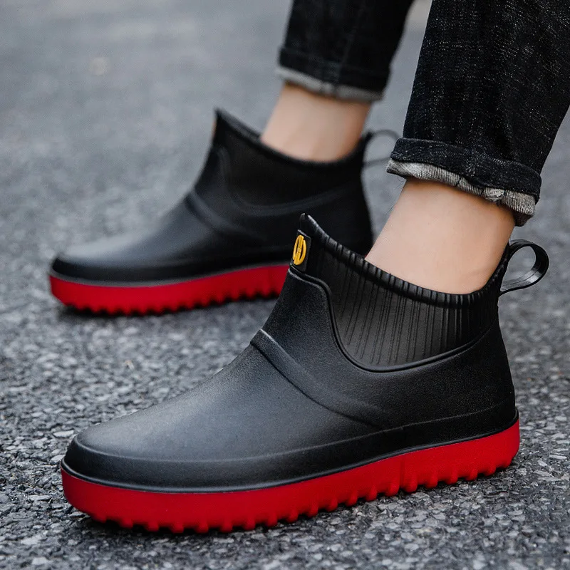

Pop Nice Waterproof Non-slip Men's Rain Boots Short Tube Kitchen Work Fishing Rain Boots Car Wash Water Shoes Rubber Shoes55