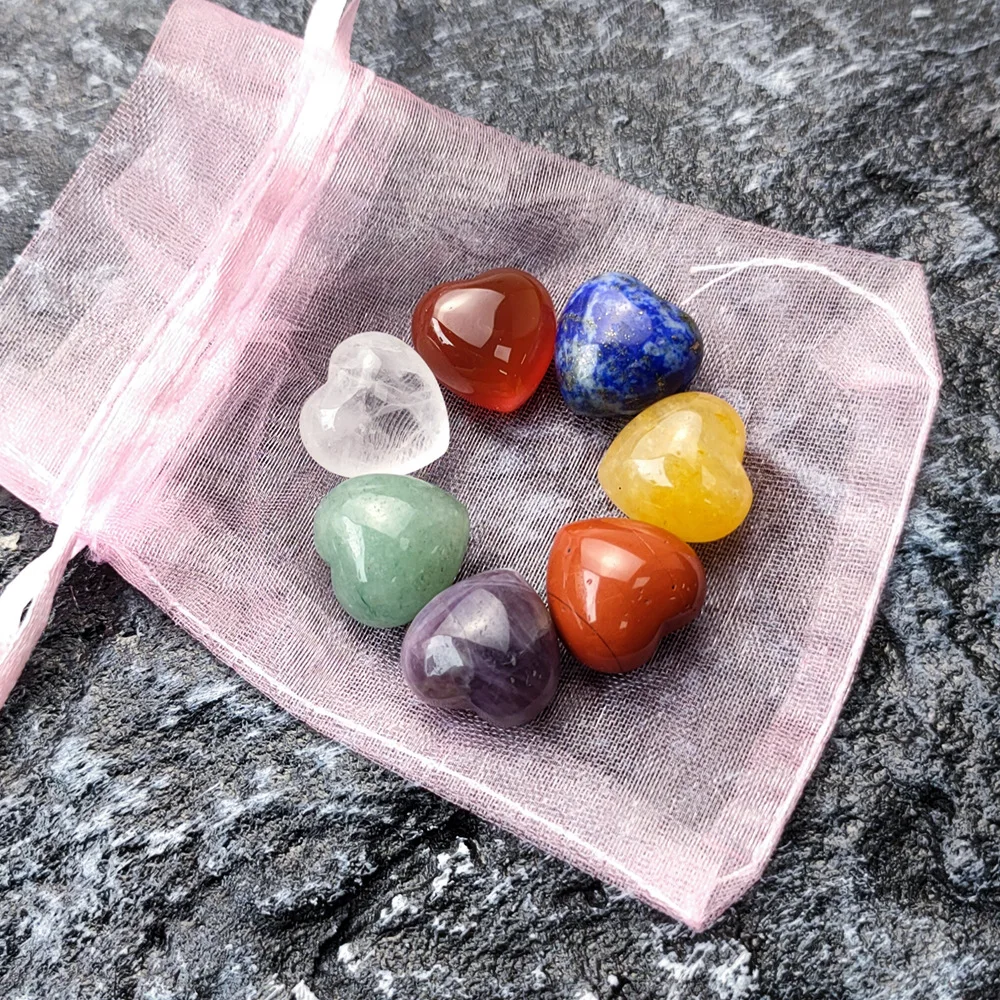 

Natural 7 Chakra Yoga Energy Love Heart Stone Set Reiki Healing Crystals Irregular Stone Polished Stones Meditation Jewelry Gift