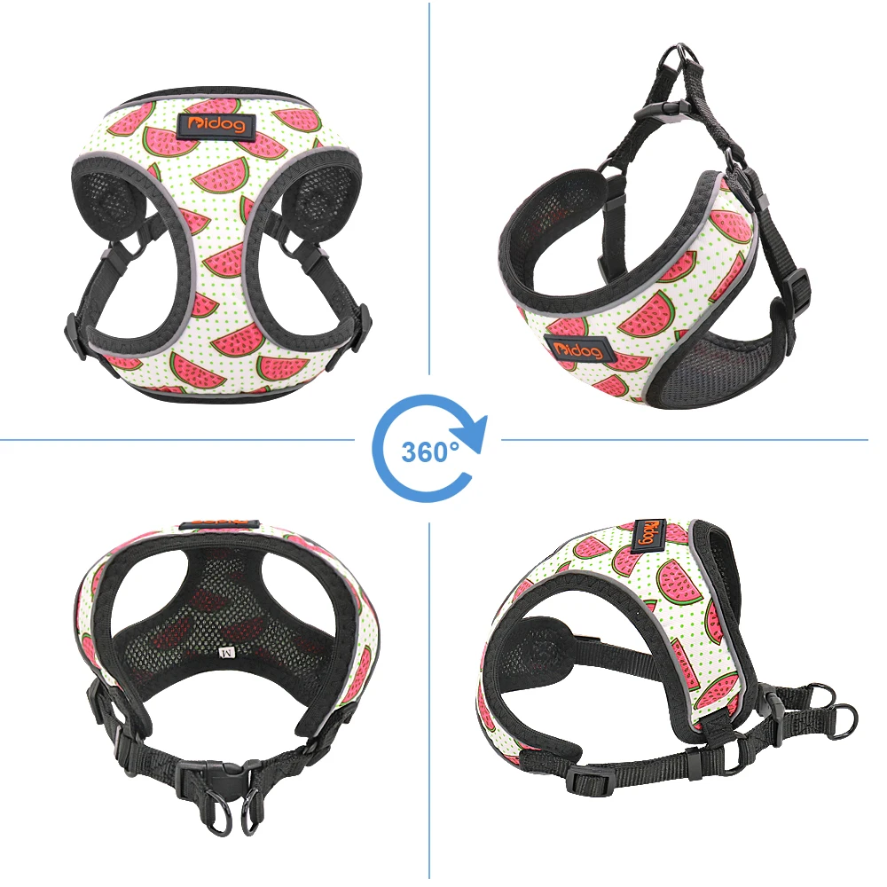 Cute Dog Cat Harness Fruit Printed Puppy Pet Harness Nylon Mesh Small Dogs Chihuahua Harness Vest Reflective for Yorkshire