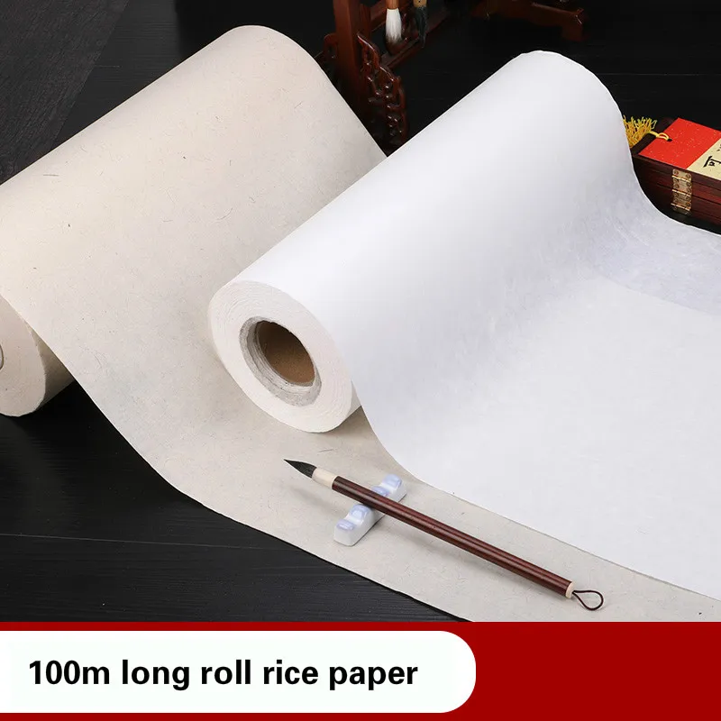 100m Roll Chinese Calligraphy Painting Hemp Paper Rijstpapier Half-Ripe Xuan Paper Yunlong Fiber Rice Paper with Flowers Pattern