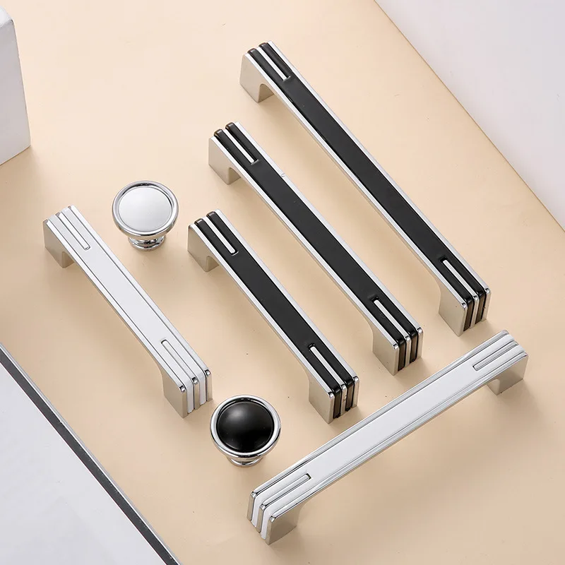 Black Modern Kitchen Cabinet Door Handle Room Wardrobe Drawer Knob Furniture Hardware Home Decoration Chrome White