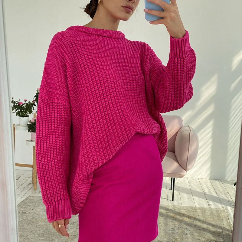 Tossy Autumn Casual Waffle Knit Oversized Green Sweater Women Long Sleeve Loose Thickening Pullovers Female Solid Knitted Tops